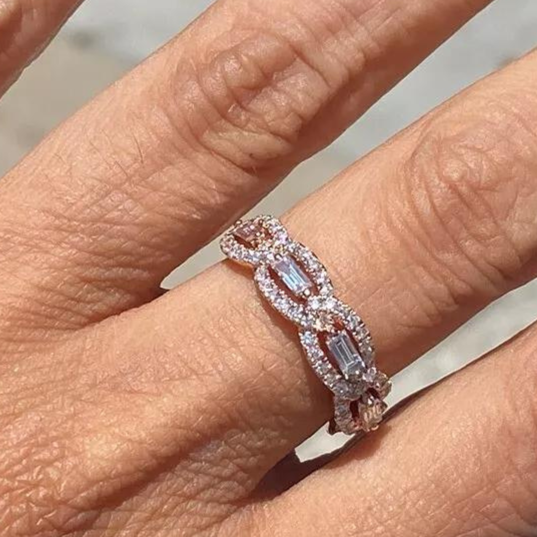 Diamond 18K Rose Gold Chain Link Ring 0.95 Carats Luxury Jewels of Beverly Hills (628)