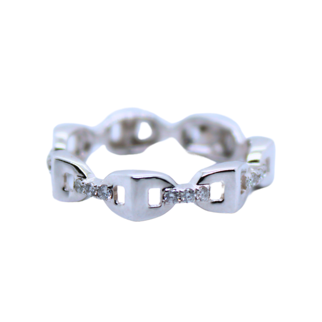 18k White Gold Diamond Chain Link Ring 0.20Cts