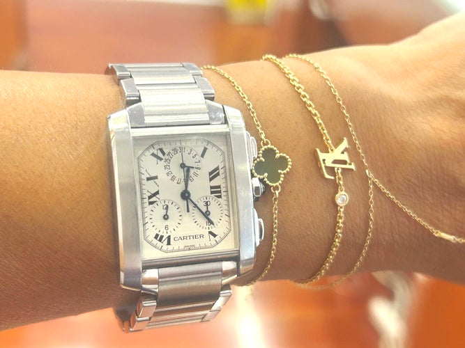 Cartier Stainless Steel Tank Francaise Chronoflex Chronograph White Dial 2303 28mm