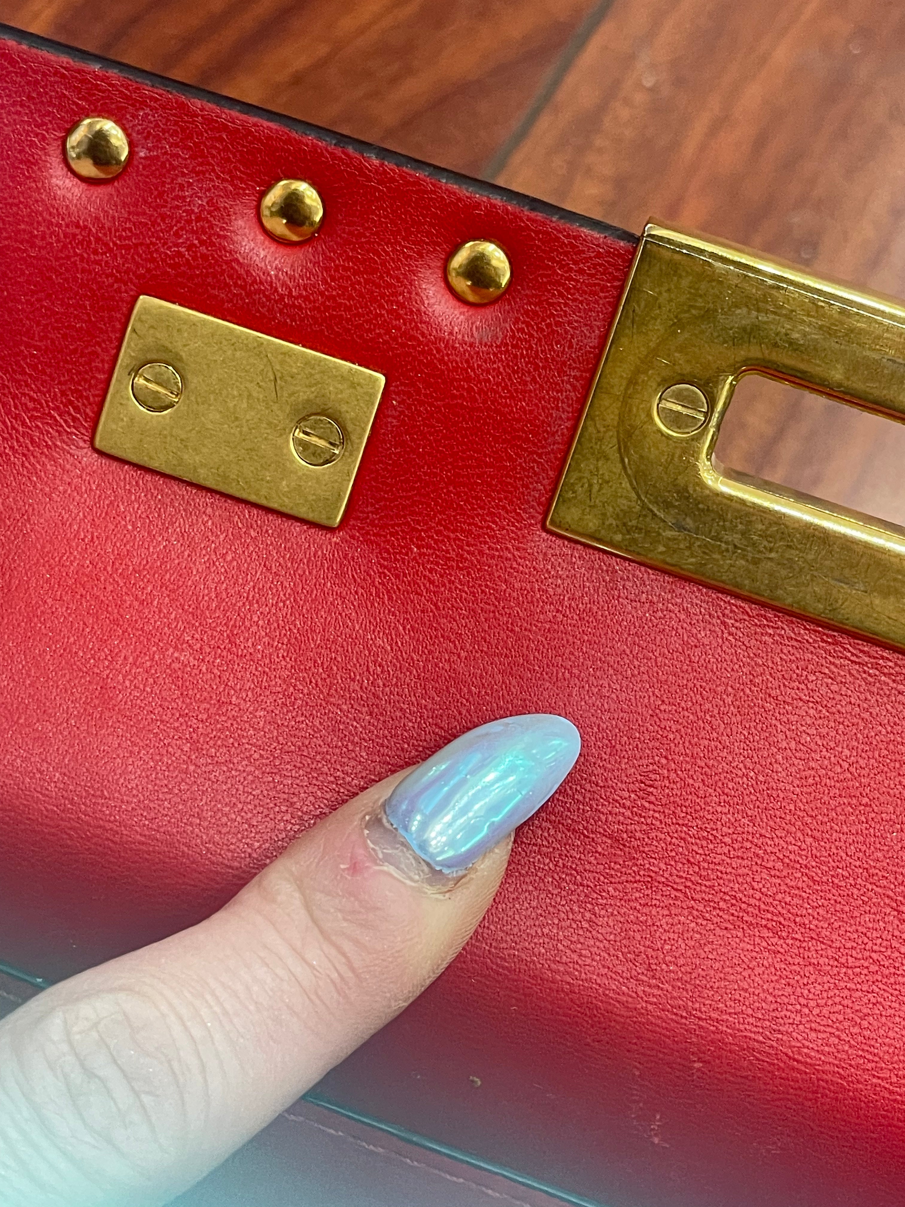 Valentino Off White Leather Rockstud Alcove Top Handle Bag With Strap