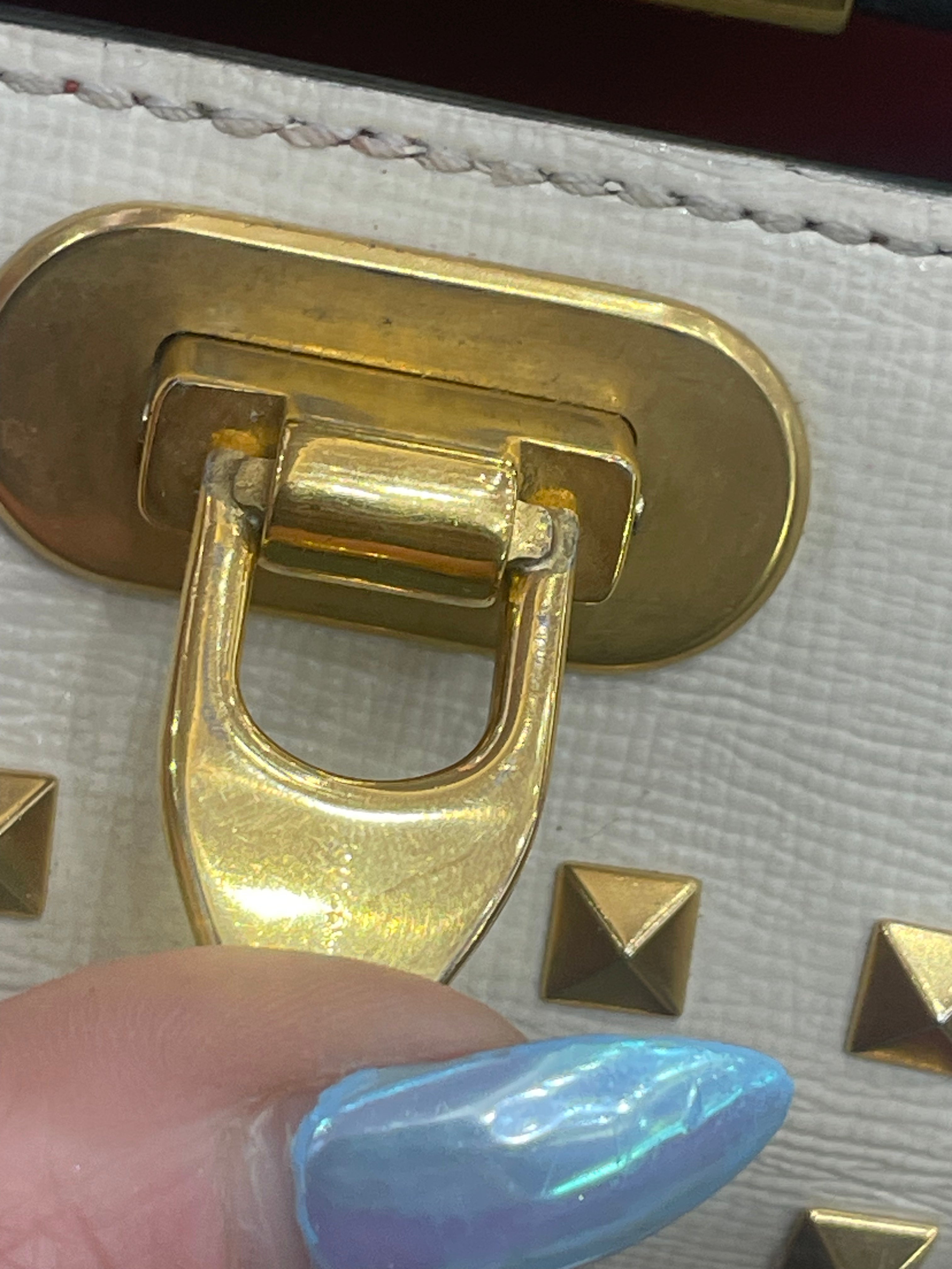 Valentino Off White Leather Rockstud Alcove Top Handle Bag With Strap