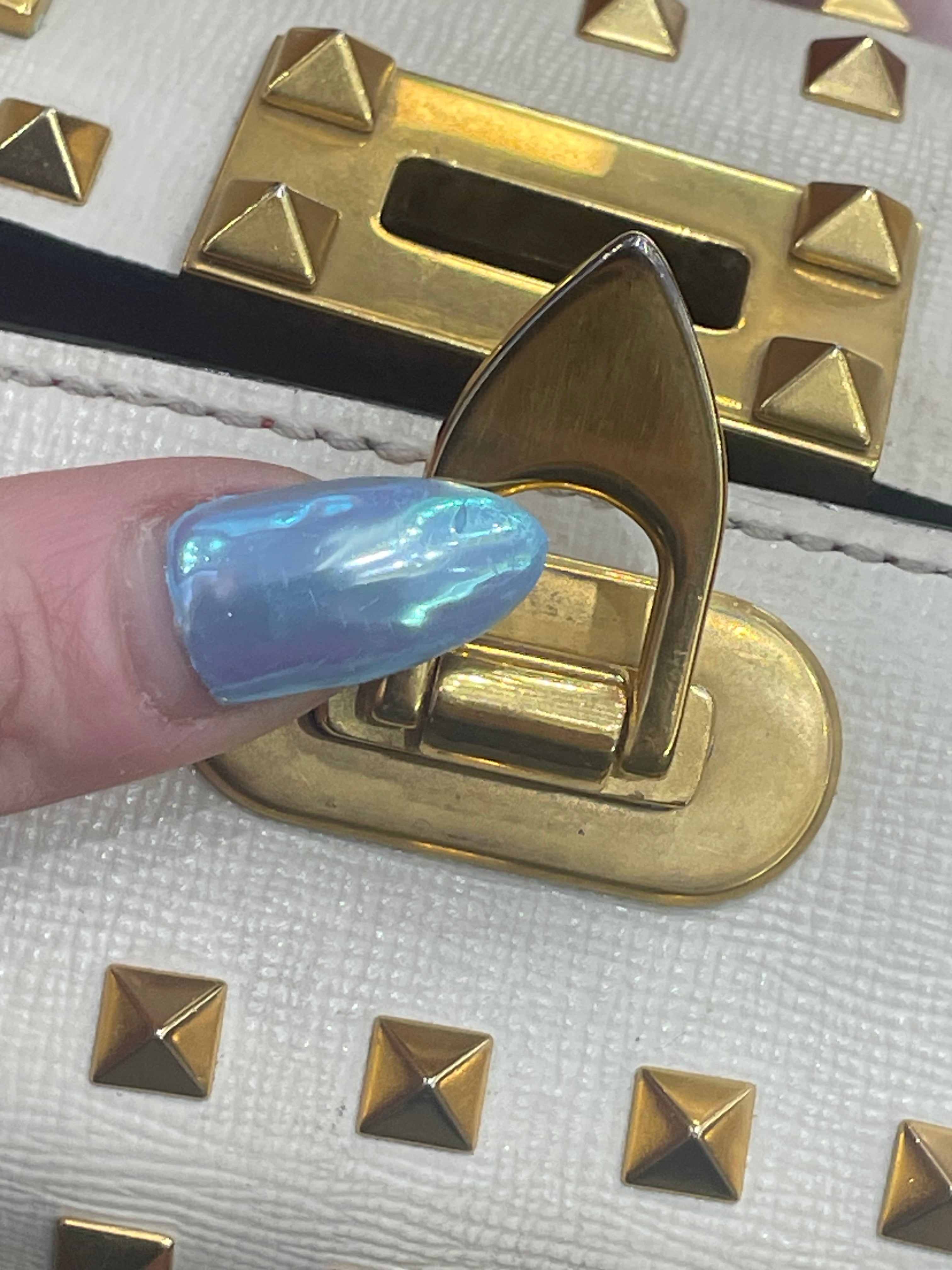 Valentino Off White Leather Rockstud Alcove Top Handle Bag With Strap