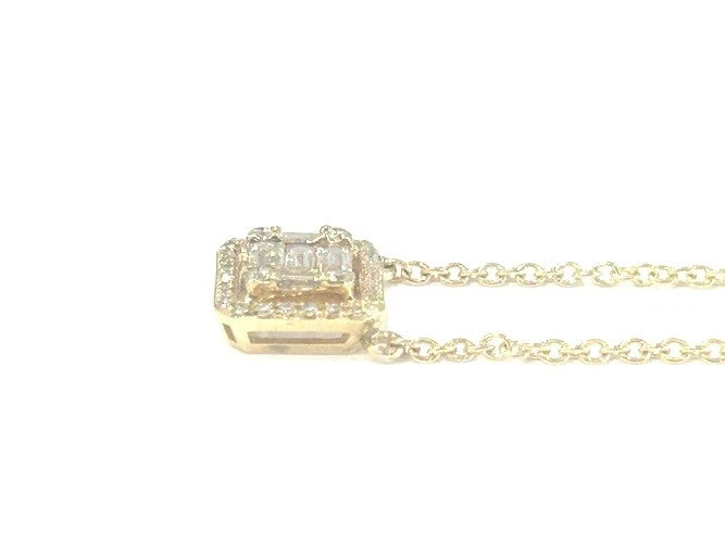 14K Yellow Gold Diamond Halo Cluster Necklace 0.35 Carats