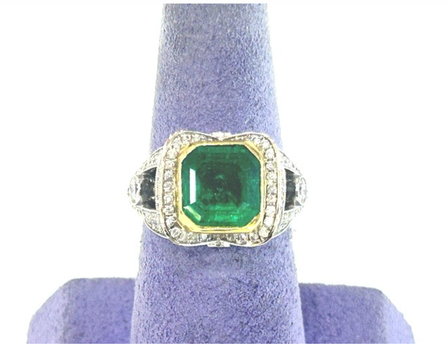 18K White & Yellow Gold Natural Columbian Emerald & Diamond Ring 2.47 Carats