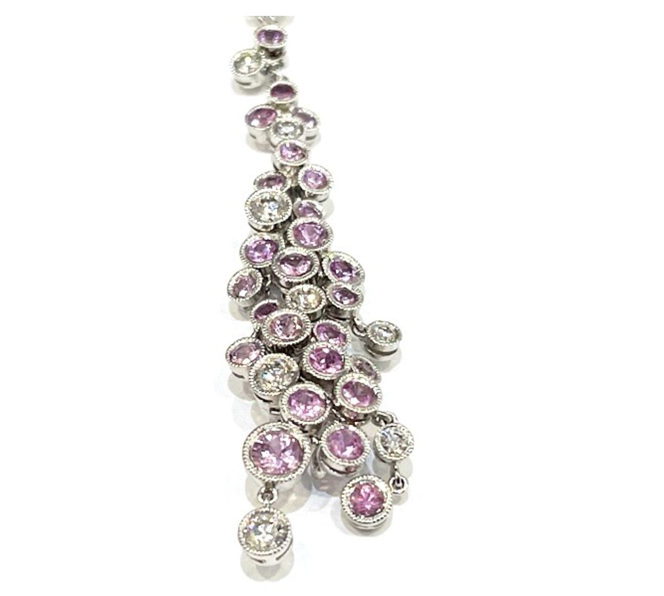 Diamond & Pink Sapphire 14K White Gold 3-Strand Necklace 6.50 Carats