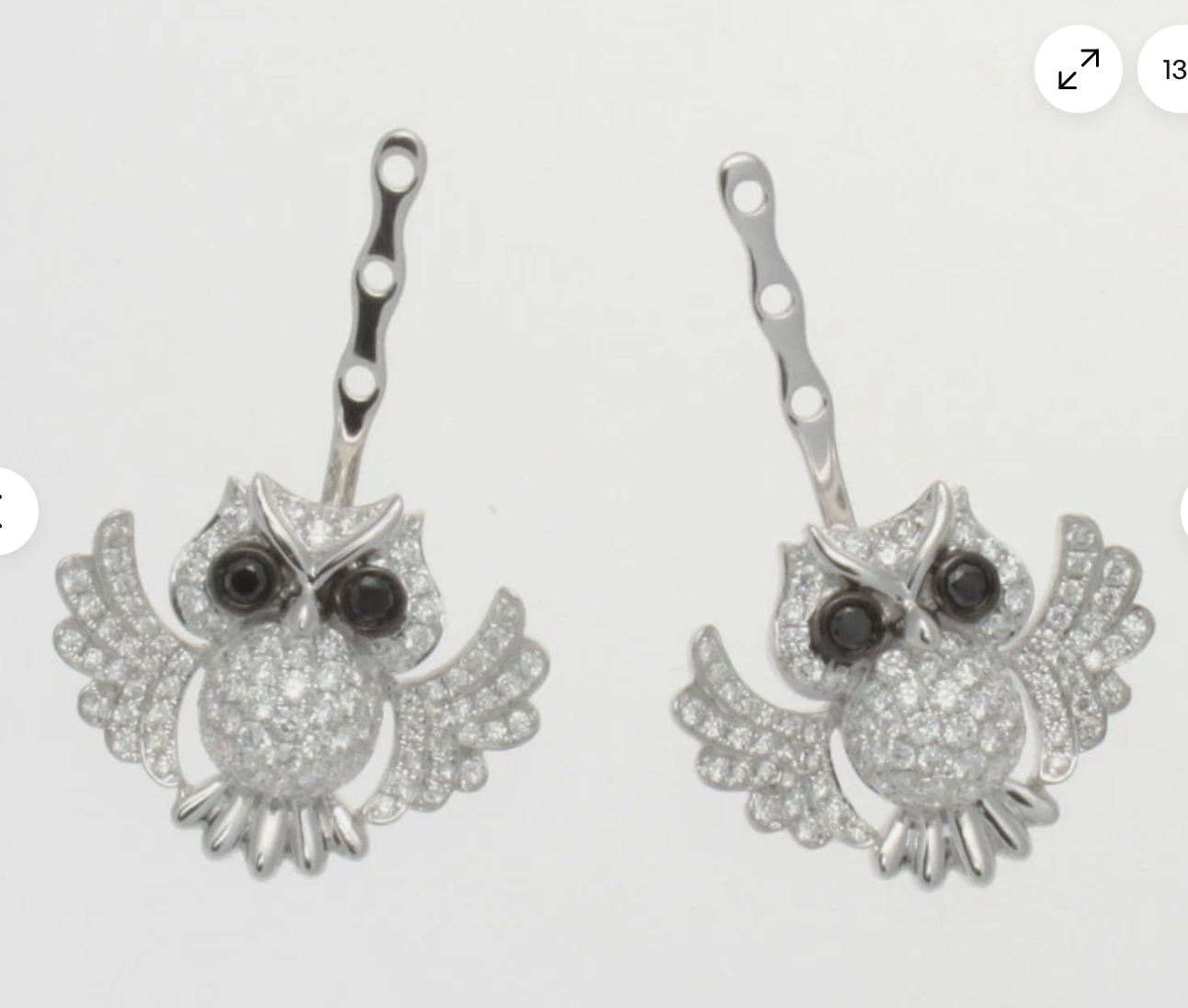 18K WHITE GOLD, DIAMOND & BLACK DIAMOND OWL EARRING JACKETS 1.30 TCW.