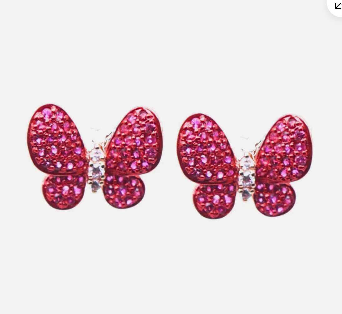 18k Rose Gold Ruby & Diamnd Butterfly Earrings 1.17tcw.