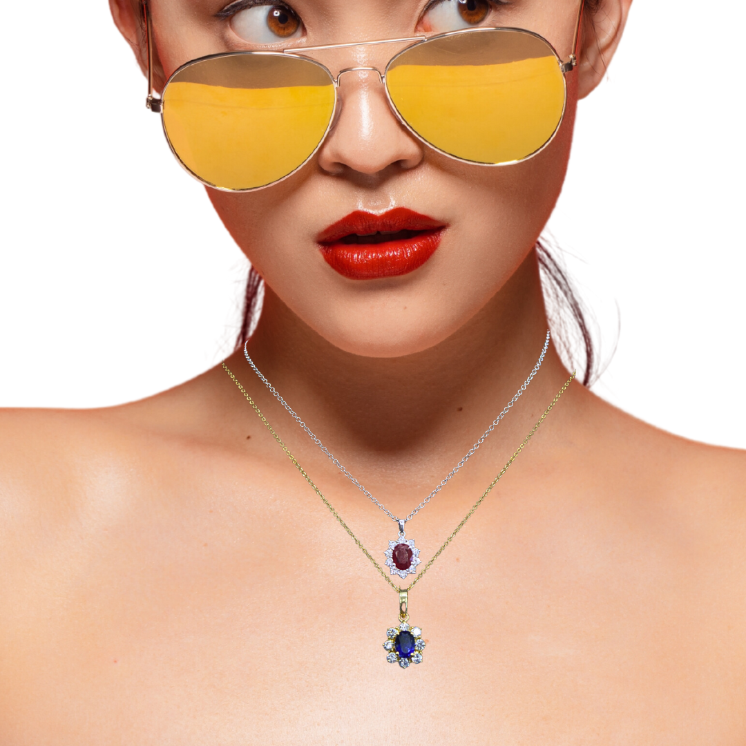 18k White Gold Ruby and Diamond Pendant Necklace