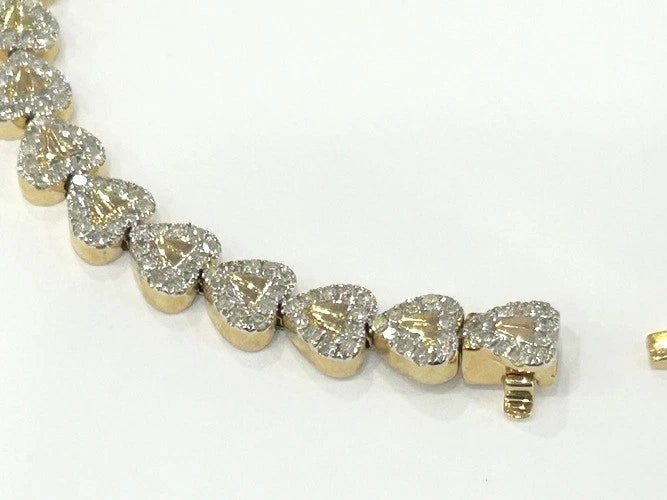 14K Yellow Gold Diamond Heart Tennis Bracelet 1.50 Carats