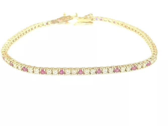 14K Yellow Gold Diamond & Ruby Tennis Bracelet 2.36 Carats