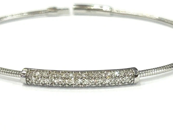 Pave' Diamond Bar 18K White Gold Flexible Bangle Bracelet 0.57 Carats