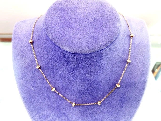 18K Rose Gold Diamond Ball Station Necklace 0.85 Carat Total Weight