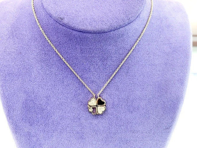 14KYG Four Leaf Clover Diamond Pendant Necklace 0.23CTS