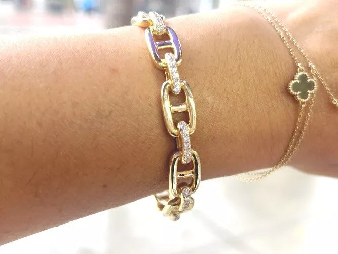 18K Yellow Gold Diamond Link Fashion Bracelet 1.00-1.25 Carats