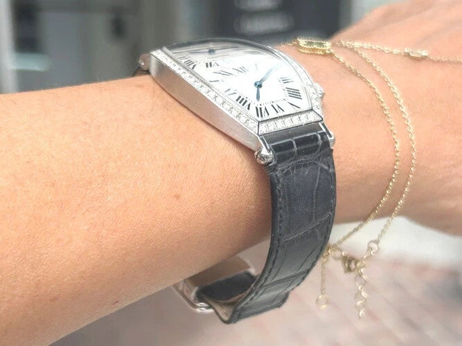 Cartier Tonneau Dual-Time 18K White Gold Diamond Watch Ref# 2804H