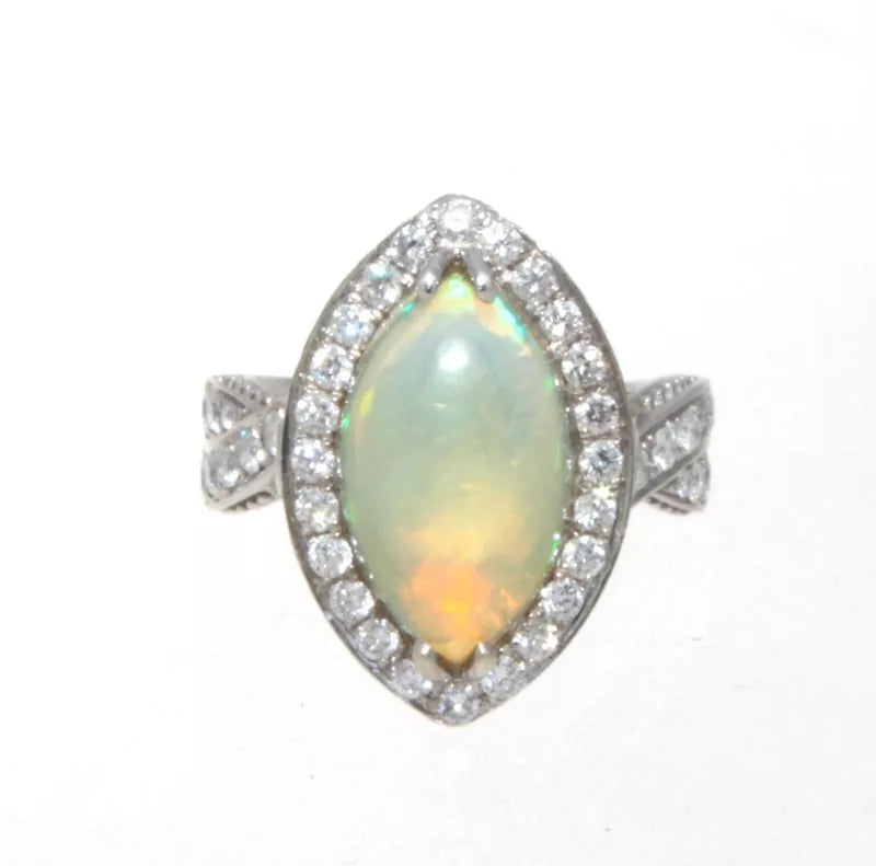 14k White Gold, Opal & Diamond Ring 6.85ctw