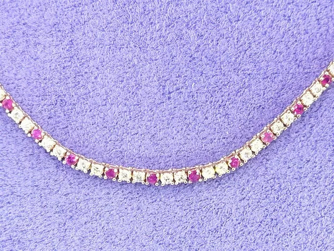 14K Yellow Gold Diamond & Ruby Tennis Necklace 4.82 Carats