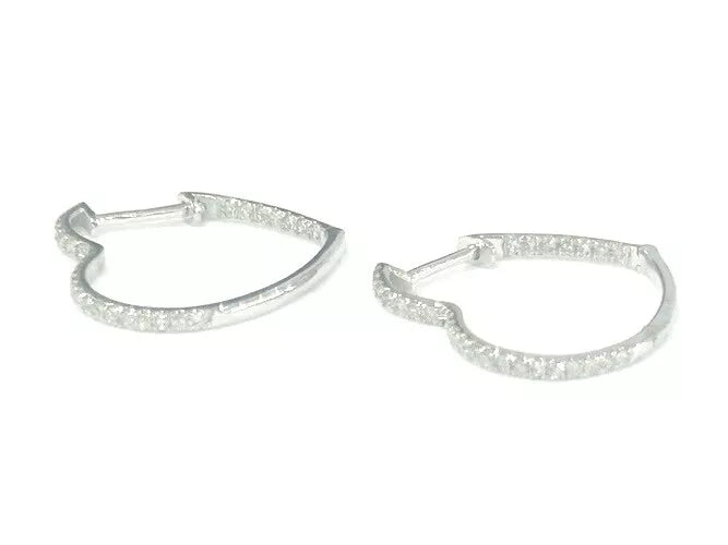 14K White Gold Diamond Heart Hoop Earrings 0.30 Carats