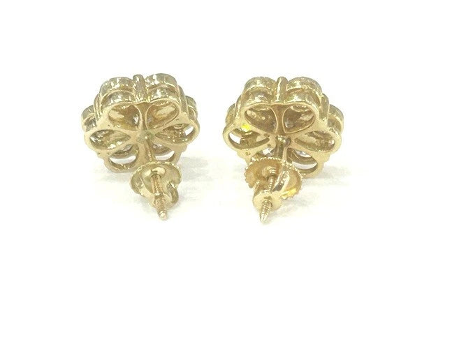 14K Yellow Gold Diamond Cluster Flower Stud Earrings Apx. 2.30-2.50 Carats