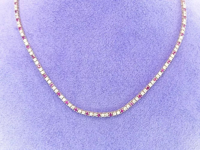 14K Yellow Gold Diamond & Ruby Tennis Necklace 4.82 Carats