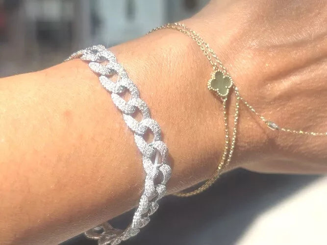 14K White Gold Diamond Pave' Cuban Link Bracelet 2.99 Carats