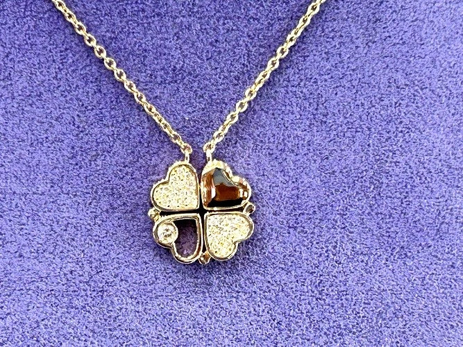 14KYG Four Leaf Clover Diamond Pendant Necklace 0.23CTS