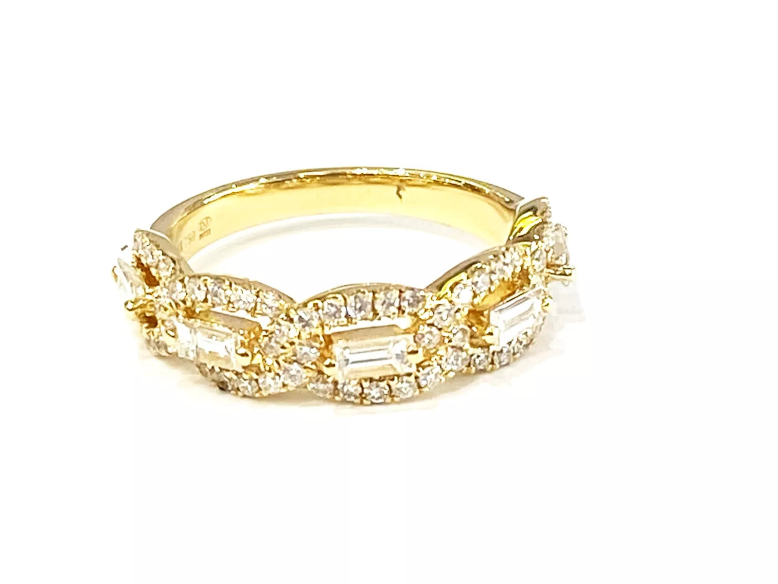 Diamond 18k Yellow Gold Chain Link Ring 0.98 Carats