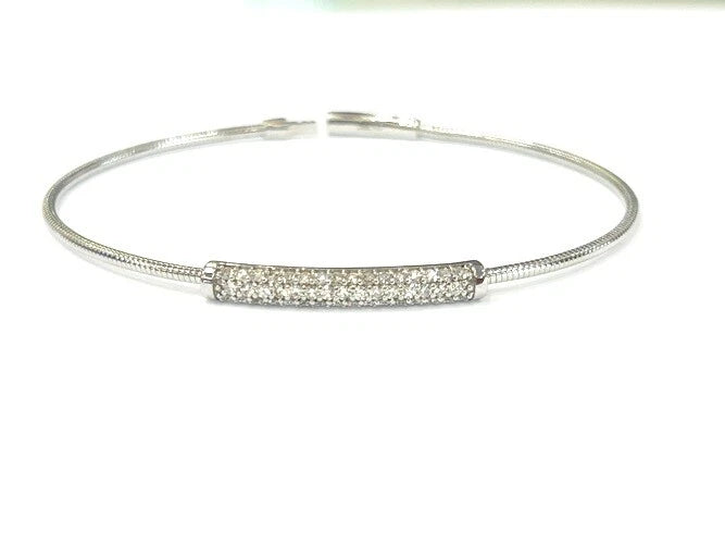 Pave' Diamond Bar 18K White Gold Flexible Bangle Bracelet 0.57 Carats