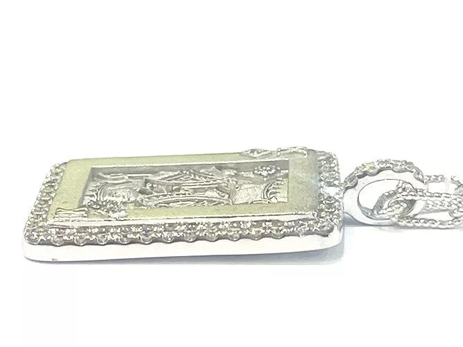 14K White Gold Ace King Of Diamond Pendant Necklace 0.73 Carats