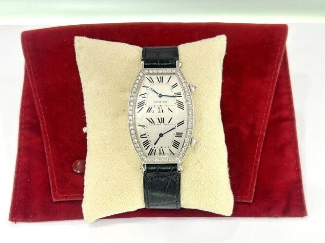Cartier Tonneau Dual-Time 18K White Gold Diamond Watch Ref# 2804H