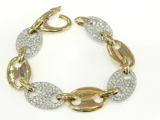 18K Yellow Gold Gucci Style Diamond Bracelet 3.07 Carats