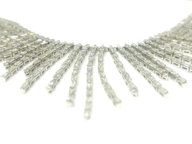 18K White Gold Diamond Waterfall Drop Necklace 22.56 Carat Total Weight