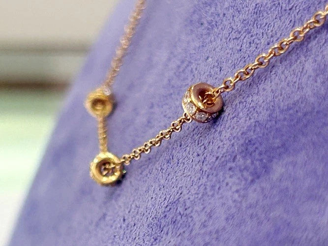 18K Rose Gold Diamond Ball Station Necklace 0.85 Carat Total Weight