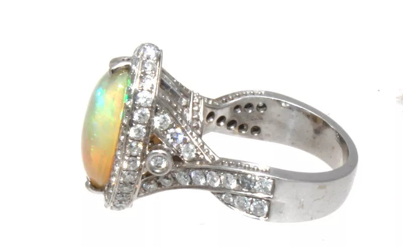 14k White Gold, Opal & Diamond Ring 6.85ctw