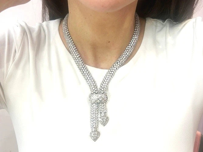 18K White Gold Diamond Lariet Rope Necklace 63.00-70.00 Carat Total Weight