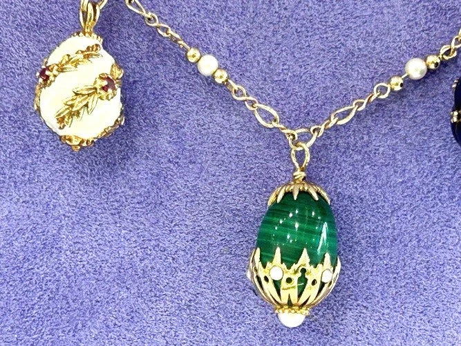 14K Yellow Gold 5 Egg Enamel & Gold Necklace 38.5 Grams