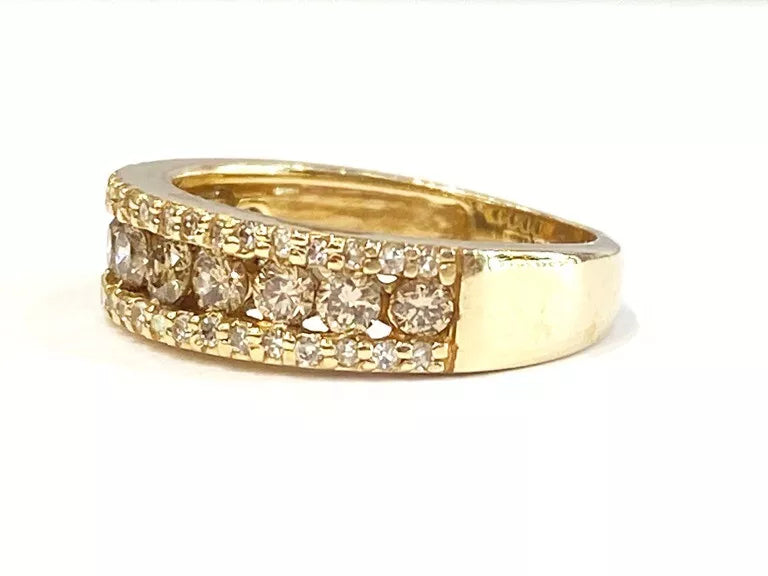 Authentic Effy 14KY Gold Espresso Brown & White Diamond 3 Row Ring 0.60 Carats