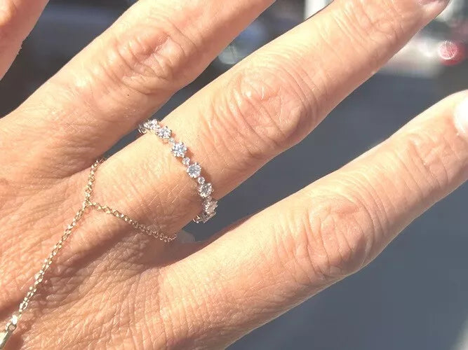 14K White Gold Thin Diamond Multi-Shape Band 0.77 Carats
