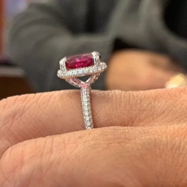 18K White Gold, Diamond & Rubellite/ Tourmaline Ring 3.46 Tcw.