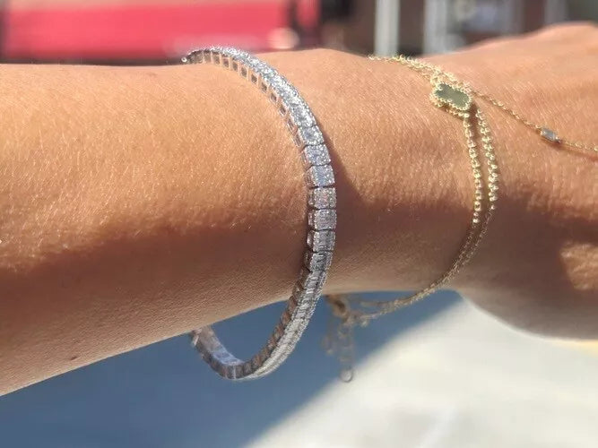 18K White Gold Baguette & Round Diamond Tennis Bracelet 2.81 Carats