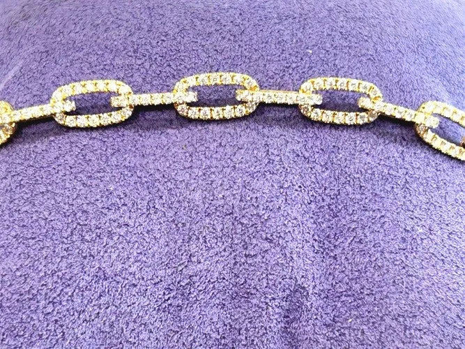 18K Yellow Gold Diamond Paperclip Link Bracelet 3.34 Carat Total Weight