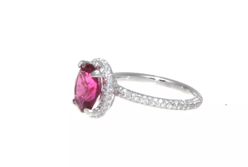 18K White Gold, Diamond & Rubellite/ Tourmaline Ring 3.46 Tcw.