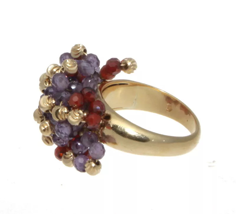 18K Yellow Gold, Amethyst & Garnet Briolette Beaded Ring