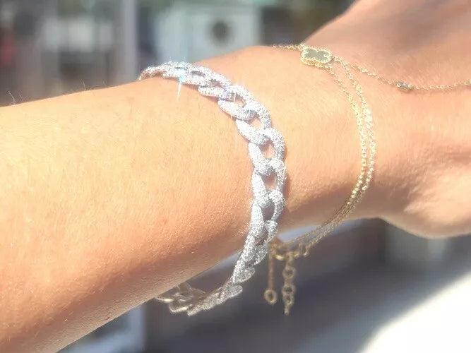 14K White Gold Diamond Pave' Cuban Link Bracelet 2.99 Carats