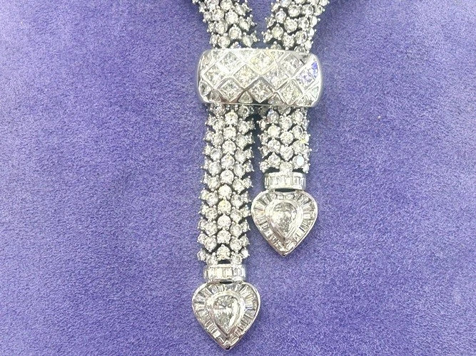 18K White Gold Diamond Lariet Rope Necklace 63.00-70.00 Carat Total Weight