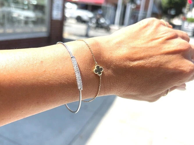 Pave' Diamond Bar 18K White Gold Flexible Bangle Bracelet 0.57 Carats