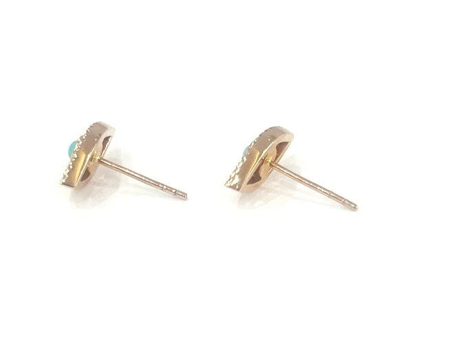 14K Rose Gold Turquoise Evil Eye Diamond Stud Earrings 0.28 Carats