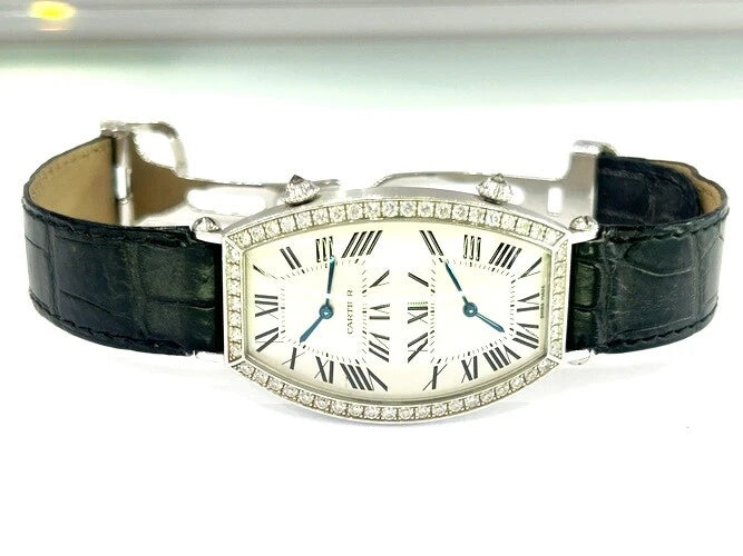 Cartier Tonneau Dual-Time 18K White Gold Diamond Watch Ref# 2804H