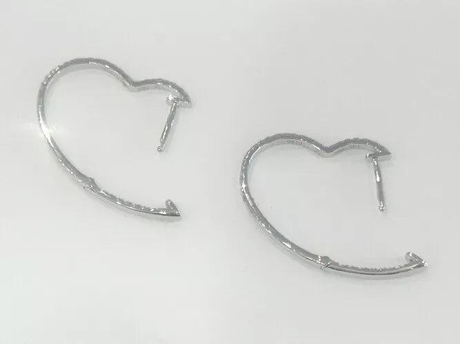 14K White Gold Diamond Heart Hoop Earrings 0.30 Carats