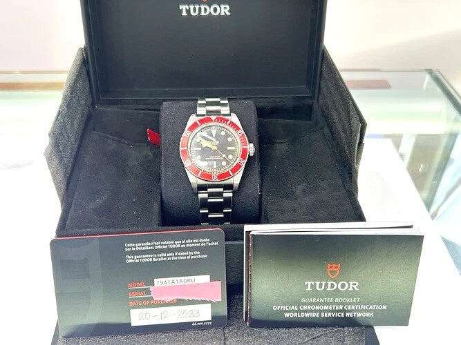 Tudor Black Bay Stainless Steel Red Bezel Watch Ref#7941A1AORU W/ Box & Papers